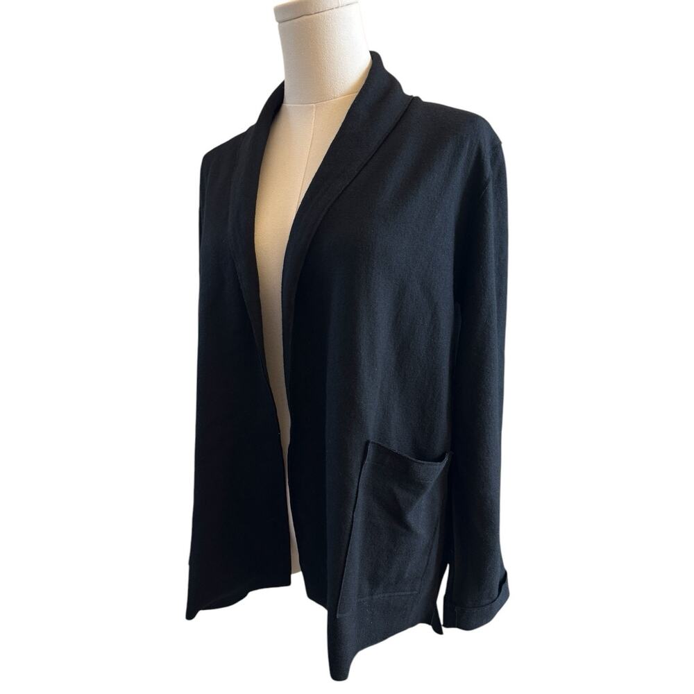 Eileen Fisher 100% Wool Black Open Front Blazer Jacket Coat XS Classic Minimal
